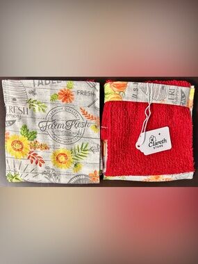 Clareth Store 4-Piece Cotton Kitchen Towel Set Red Multicolor Floral Farmhouse